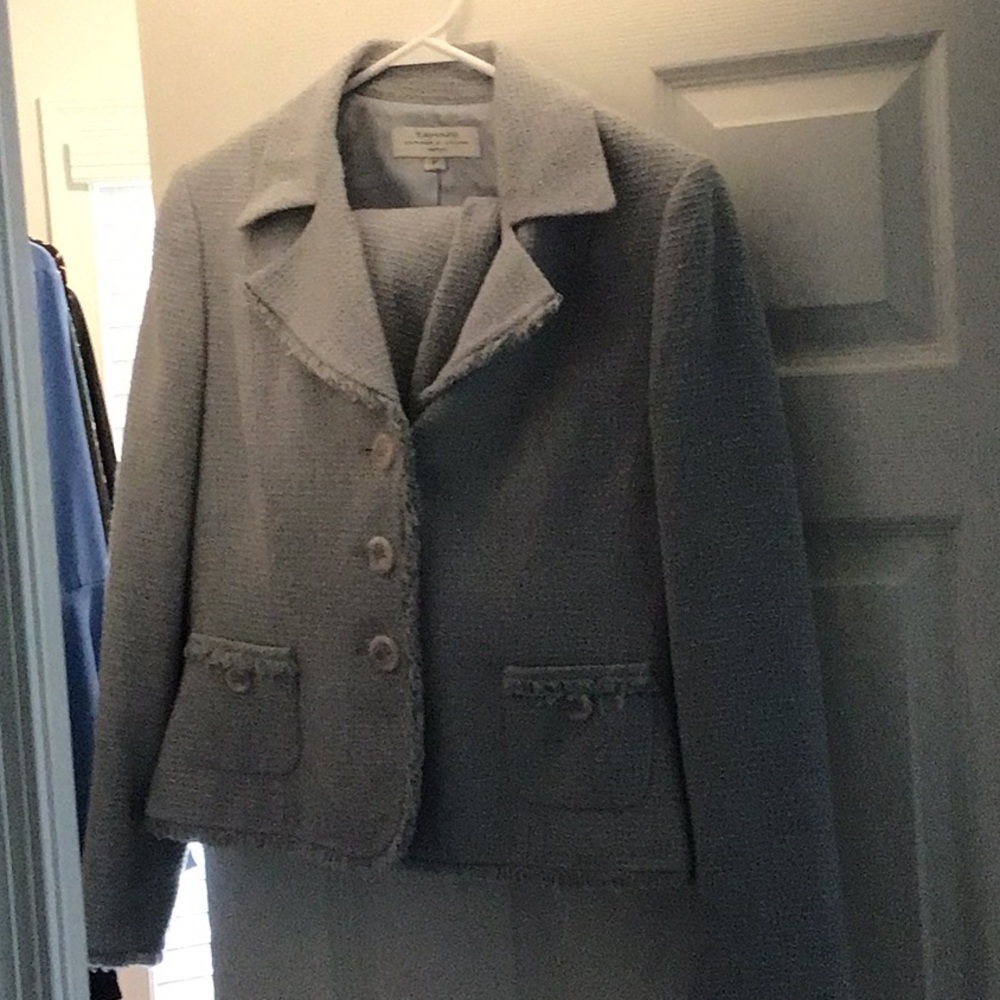 Tahari sky blue suit